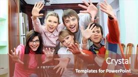  Presentation with student housing - Colorful slides enhanced with student housing - group of young people having backdrop and a red colored foreground