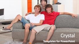  Presentation with student housing - PPT layouts having student housing - guys on the sofa background and a coral colored foreground