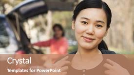  Presentation with college campus - Slide deck featuring student housing - portrait of girl in front background and a coral colored foreground