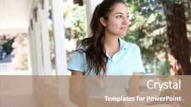  Presentation with child girl reading a book - Presentation theme with student housing - pretty girl studying on home background and a coral colored foreground