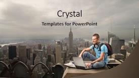  Presentation with student housing - PPT theme having student housing - smiling young man sitting background and a soft green colored foreground