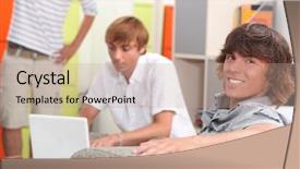  Presentation with three step - Colorful theme enhanced with student housing - three male housemates relaxing backdrop and a coral colored foreground