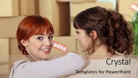  Presentation with apartment - Slides having student housing - two girlfriends moving background and a coral colored foreground