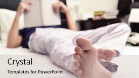  Presentation with reading - Amazing PPT layouts having student housing - young caucasian man wearing pajamas backdrop and a  colored foreground