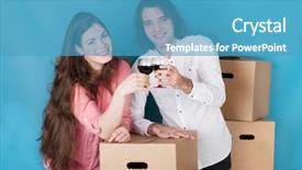  Presentation with veterans forces moving house american - Amazing presentation theme having student housing - young couple moving backdrop and a teal colored foreground