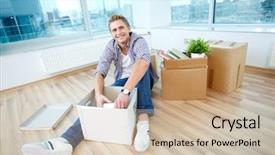  Presentation with floor - PPT theme with student housing - young guy sitting background and a soft green colored foreground