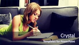  Presentation with student housing - Slide deck with student housing - young teenage woman learning background and a navy blue colored foreground