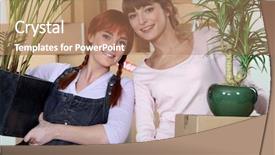  Presentation with women on bus - Presentation design featuring casual depressed teen woman touching head background and a yellow colored foreground