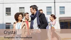  Presentation with international education - Audience pleasing slides consisting of student id card - business education and corporate concept backdrop and a coral colored foreground