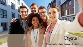  Presentation with international education - Slides enhanced with student id card - business education and corporate concept background and a  colored foreground