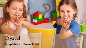  Presentation with art craft - Beautiful slide deck featuring student in art class physical backdrop and a yellow colored foreground