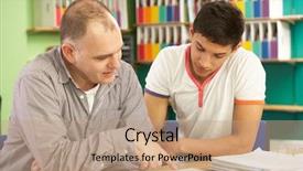  Presentation with teenage - Presentation theme having student in classroom with tutor background and a coral colored foreground