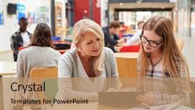  Presentation with college campus - Audience pleasing PPT layouts consisting of student in communal area backdrop and a  colored foreground