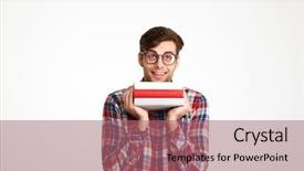  Presentation with college education happy smiling - Beautiful slides featuring student in eyeglasses holding book backdrop and a coral colored foreground