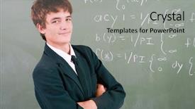  Presentation with high school - Amazing PPT theme having student in front of blackboard backdrop and a light gray colored foreground