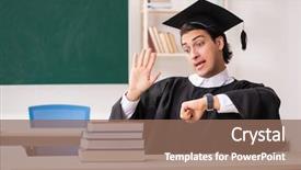  Presentation with greek column front - PPT layouts having student in front of green background and a violet colored foreground