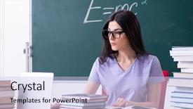  Presentation with teacher - Colorful presentation design enhanced with student in front of green backdrop and a sky blue colored foreground