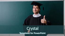  Presentation with greek column front - Audience pleasing PPT theme consisting of student in front of green backdrop and a ocean colored foreground