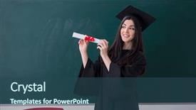  Presentation with greek column front - Beautiful slide deck featuring student in front of green backdrop and a ocean colored foreground