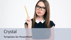  Presentation with glasses - PPT layouts having student in glasses holding pencil background and a light blue colored foreground