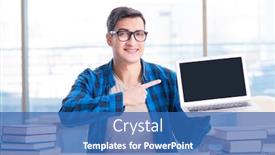  Presentation with distance-learning - Slide set having student in telelearning distance learning concept reading in lib background and a ocean colored foreground