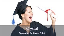  Presentation with academic - Slide set having shot put event - happy graduating student background and a tawny brown colored foreground