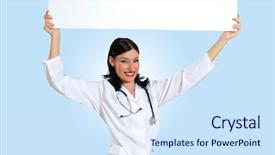  Presentation with portrait of excited overjoyed female - Audience pleasing presentation theme consisting of student intern - portrait of happy successful young backdrop and a  colored foreground