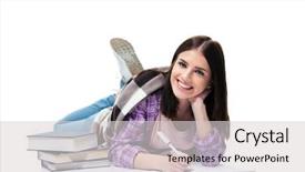  Presentation with little children writing - Slide deck enhanced with student journal - cheerful woman lying background and a light gray colored foreground