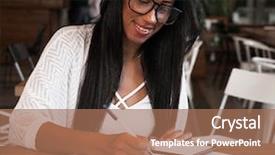  Presentation with journal - Slide set consisting of student journal - portrait of beautiful young black background and a coral colored foreground