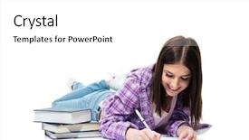  Presentation with writing - Colorful slide set enhanced with student journal - smiling woman lying backdrop and a white colored foreground