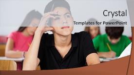  Presentation with teenage - Presentation design with student journal - thoughtful teenage schoolboy looking up background and a light gray colored foreground