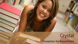  Presentation with library management system archive - Theme enhanced with student journal - young woman reading background and a coral colored foreground