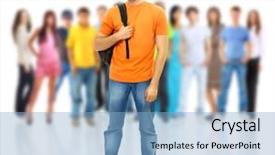  Presentation with group - PPT layouts consisting of student leaders - group of casual happy people background and a light blue colored foreground