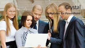  Presentation with leadership team - PPT theme enhanced with student leadership - business team at a meeting background and a coral colored foreground