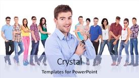  Presentation with casual young people - Slides having student leadership - casual young man making background and a light blue colored foreground