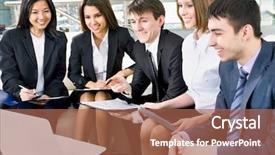  Presentation with happy image - Colorful theme enhanced with student leadership - image of happy business people backdrop and a  colored foreground