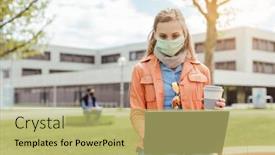  Presentation with university building - Amazing presentation theme having student-learning-on-university-campus backdrop and a yellow colored foreground