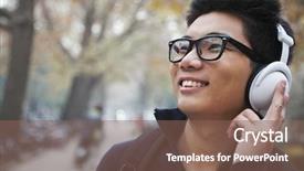  Presentation with college campus - PPT theme enhanced with student listening to music background and a violet colored foreground