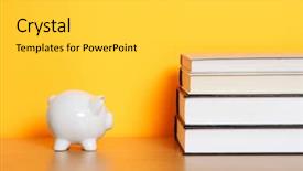  Presentation with stock bank accounting and book - PPT theme enhanced with student loan - piggy bank and a stack background and a light gray colored foreground