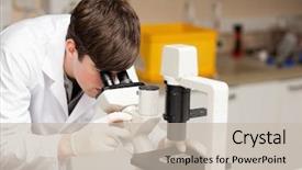  Presentation with science - Slides having student looking in a microscope background and a  colored foreground