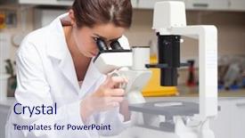  Presentation with soical science study - Slides consisting of student looking in a microscope background and a sky blue colored foreground