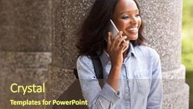  Presentation with african american college students - Cool new PPT theme with student making a phone call backdrop and a tawny brown colored foreground