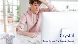  Presentation with young college student diagnosis of chlamydia - Slide deck having student man using computer stress background and a sky blue colored foreground