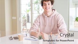  Presentation with writing style - Beautiful presentation featuring student man writing on notebook backdrop and a  colored foreground