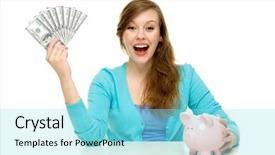  Presentation with pay restaurant bill bill bank - Beautiful presentation theme featuring student money - woman with piggy bank backdrop and a arctic colored foreground