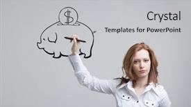  Presentation with piggy bank - PPT layouts enhanced with student money - young businesswoman woman drawing background and a light gray colored foreground