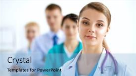  Presentation with female leader social media - PPT theme having nursing student - attractive female doctor in front background and a light blue colored foreground