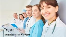  Presentation with team group - Colorful PPT layouts enhanced with medicine student - group of doctors in physician backdrop and a light blue colored foreground