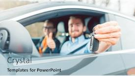  Presentation with driving - Cool new presentation design with student-of-driving-school-having backdrop and a light blue colored foreground