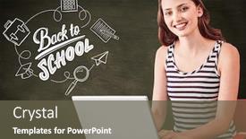  Presentation with green chalkboard - PPT theme featuring student on laptop against green chalkboard background and a tawny brown colored foreground